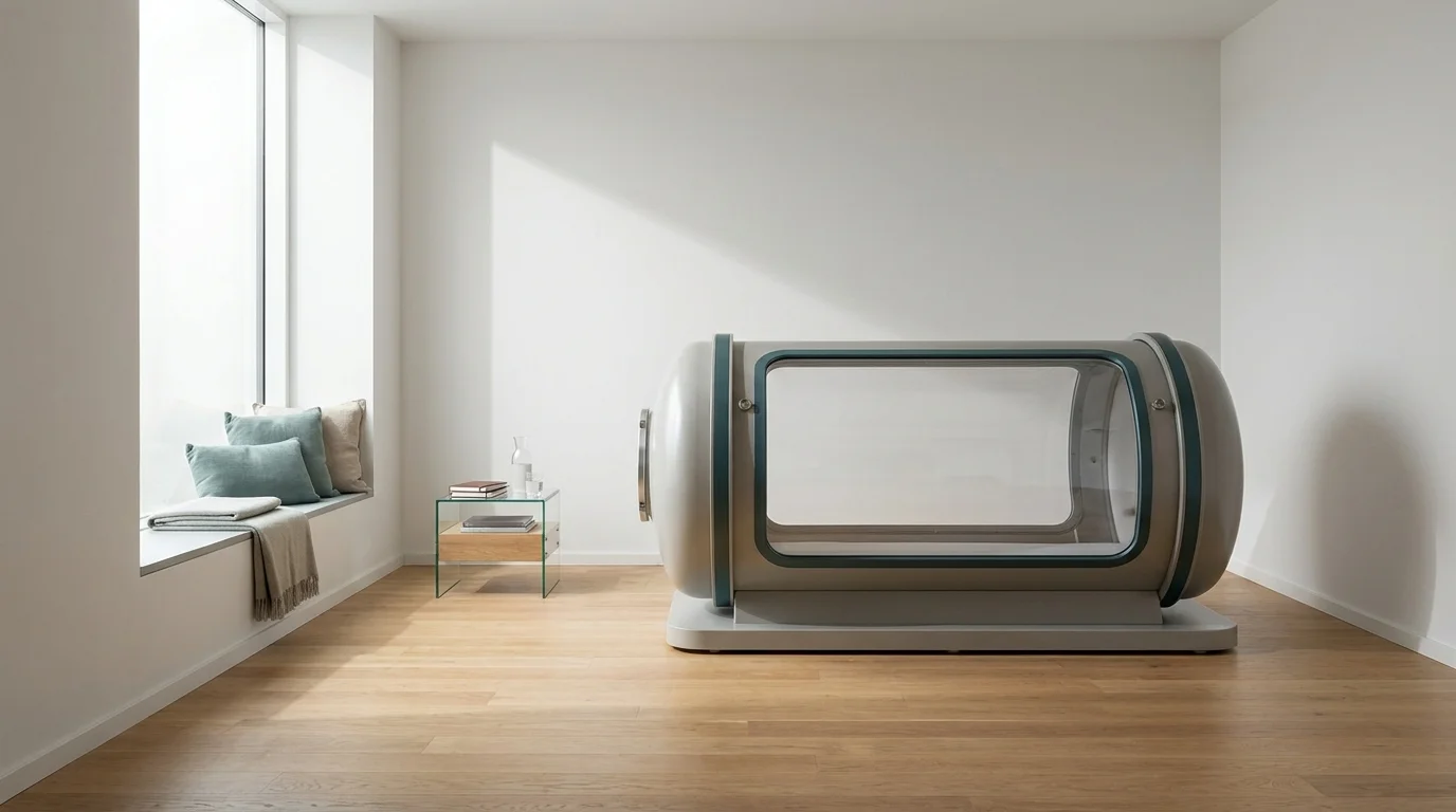 Hyperbaric oxygen therapy chamber in a modern wellness studio at BMS Wellness Santa Clara